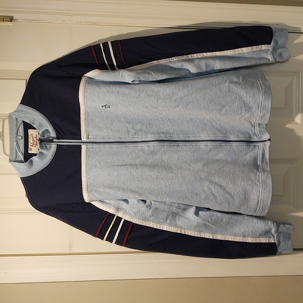 Penguin Zip-Up Ski Style Lightweight Sweater Men's Large Powder/Navy Blue